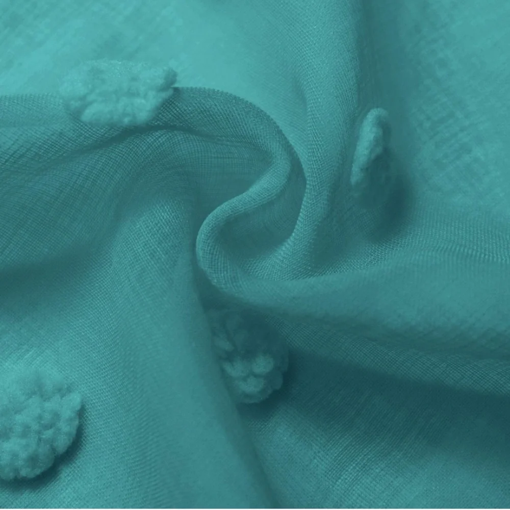Luxury Home | Boho Chic ✨ Teal Sheer Pom Pom Textured Short Boutique Curtains